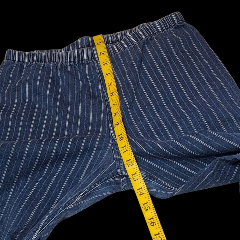 MetroStyle Blue & White Pinstripe Pull-On Comfy Cotton Pants  Women Size Large